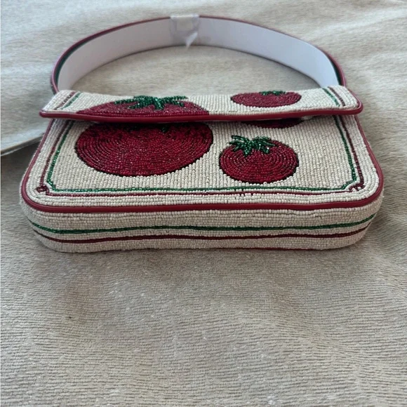 STAUD Tommy Tomato Red and White Beaded Women's Bag NWT - Picture 8 of 9